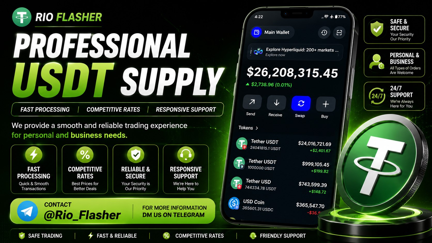 FLASHING USDT BTC CRYPTO COINS