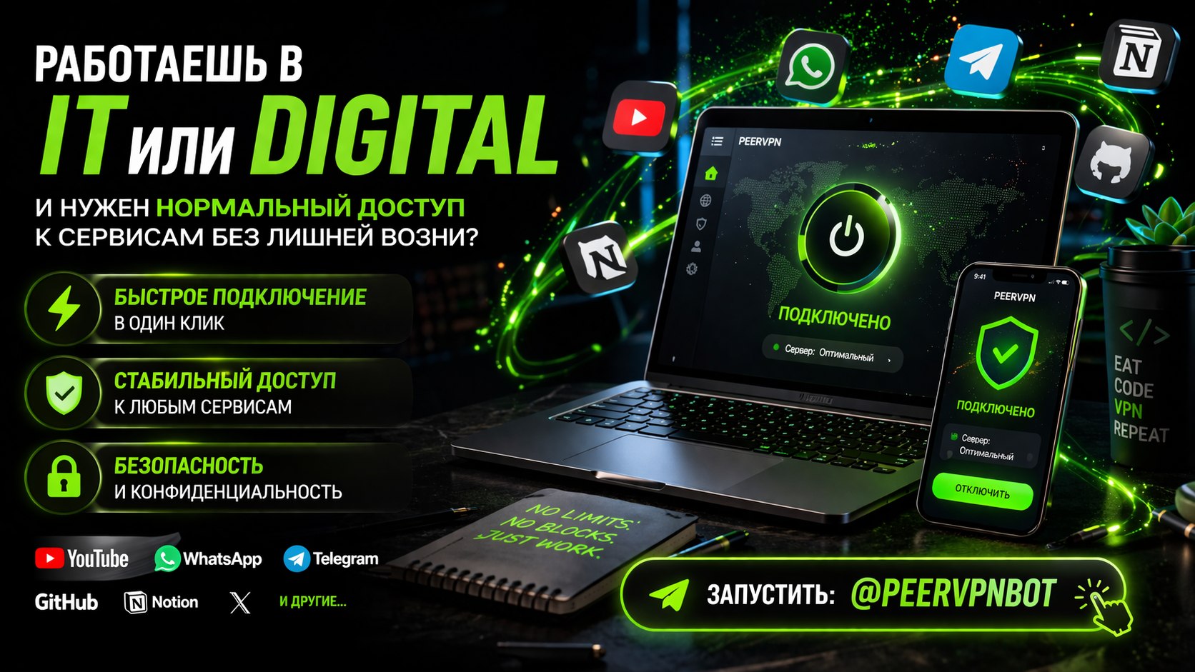 PeerVPNBot - Безлимитный VPN